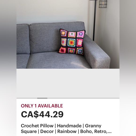 Hand crafted! Boho Granny square crochet retro cushion! Colourful 17”x17” - Picture 16 of 17